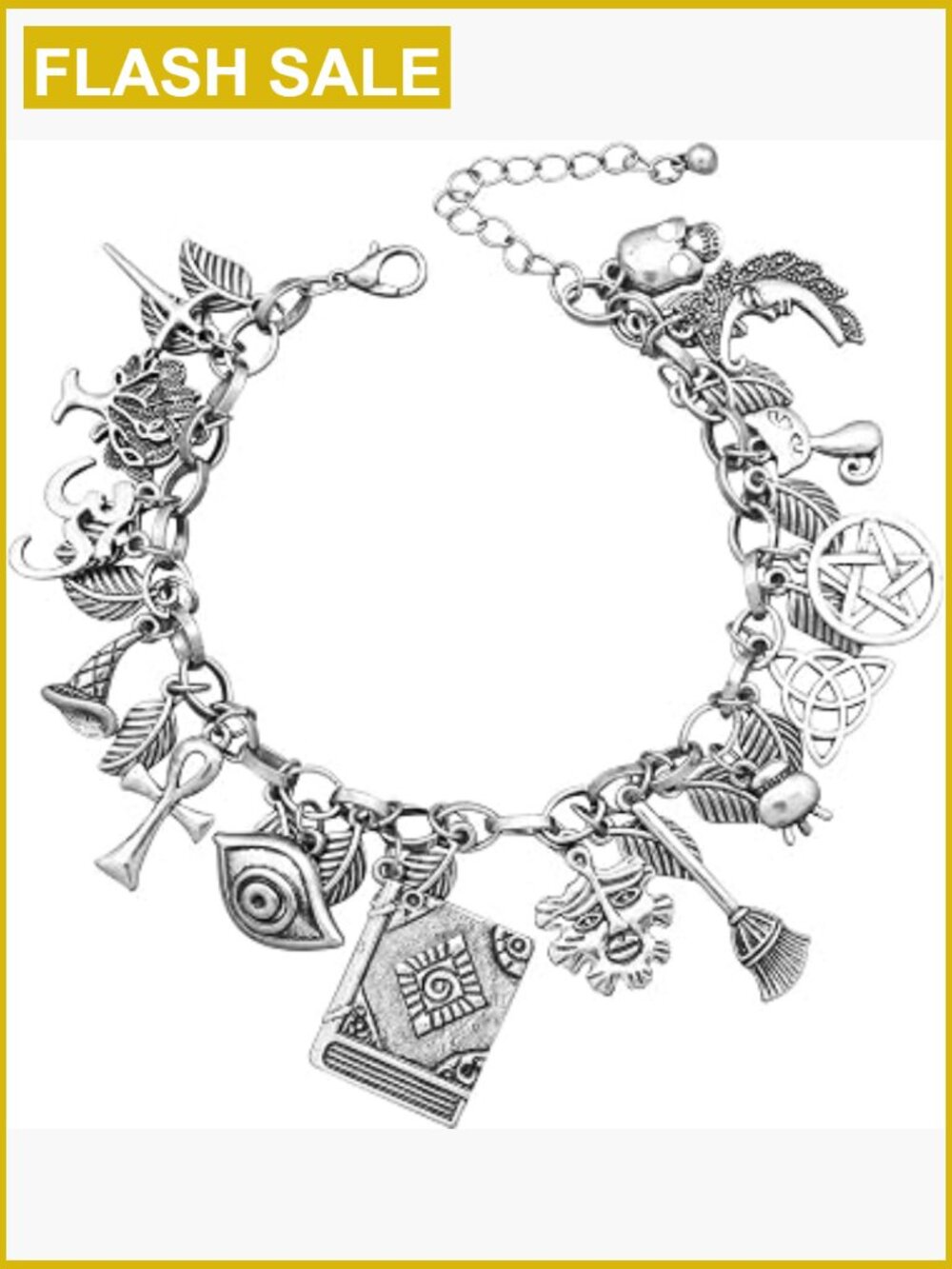 Vintage Charm Cuff Bangle Bracelet Multi Charms Cross Moon Cat